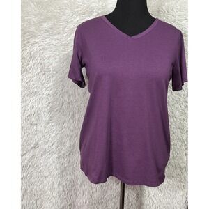 LOGO By Lori Goldstein Purple Short Sleeve V-Neck Cotton Modal‎ Women Medium